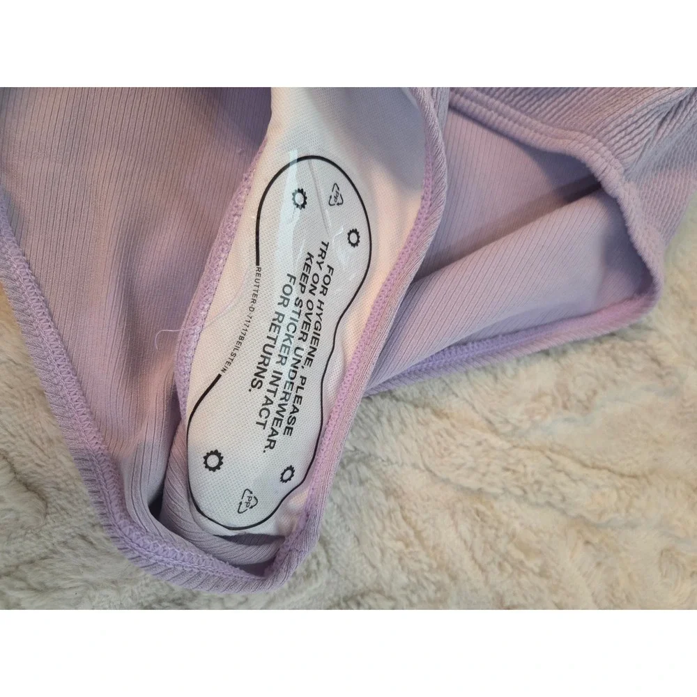 Lavender Purple Ribbed High Waisted Two Piece Bikini Set Girls Size 13-14Y